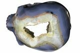 Polished Blue Agate Skull With Quartz Crystal Pocket #127601-5
